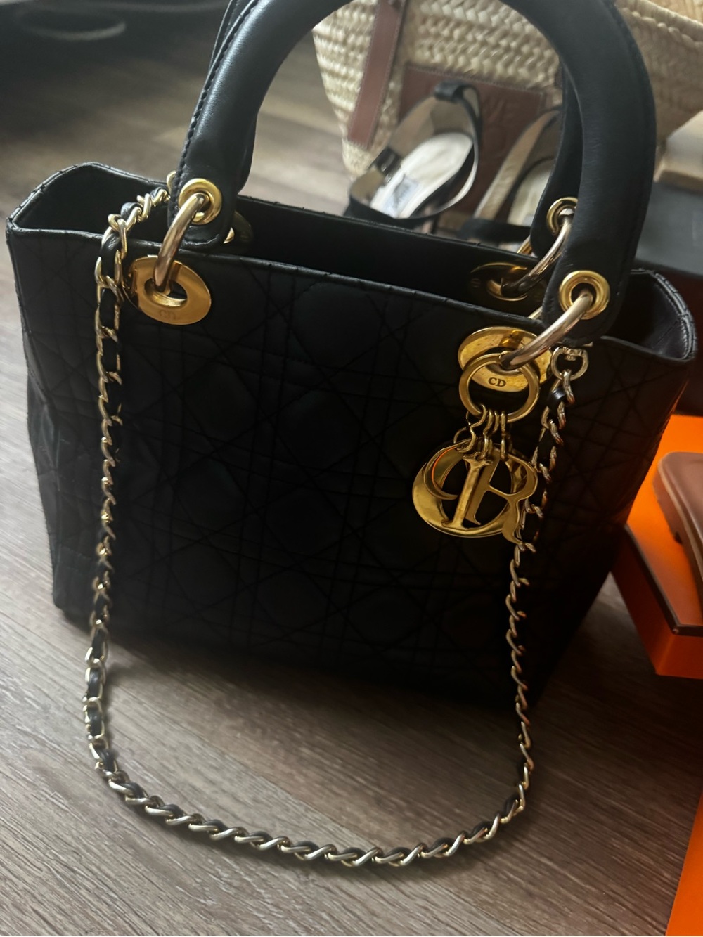 Dior Black Quilted Lady Dior Satchel with Gold Hardware